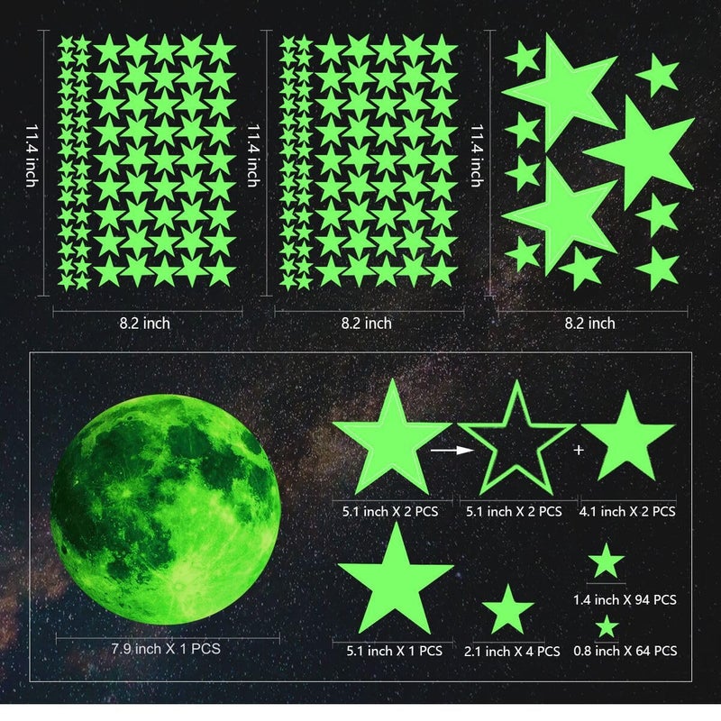 GLOCARNIVAL Realistic Glow Stars & Moon - 500pcs Luminous Glowing Stars, Shooting Star Room Decor - Image 2